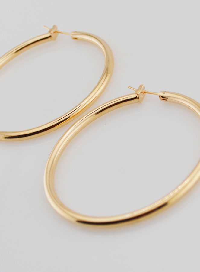 Pendientes de aro tubulares de 3 mm chapados en oro - 50 mm (pic 4)