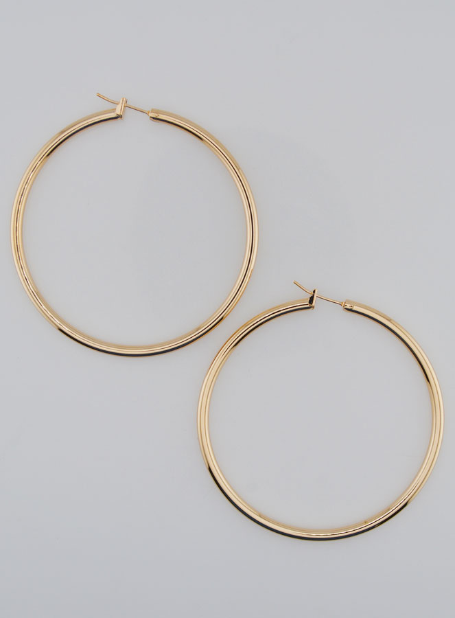 Pendientes de aro tubulares de 3 mm chapados en oro - 60 mm (pic 1)
