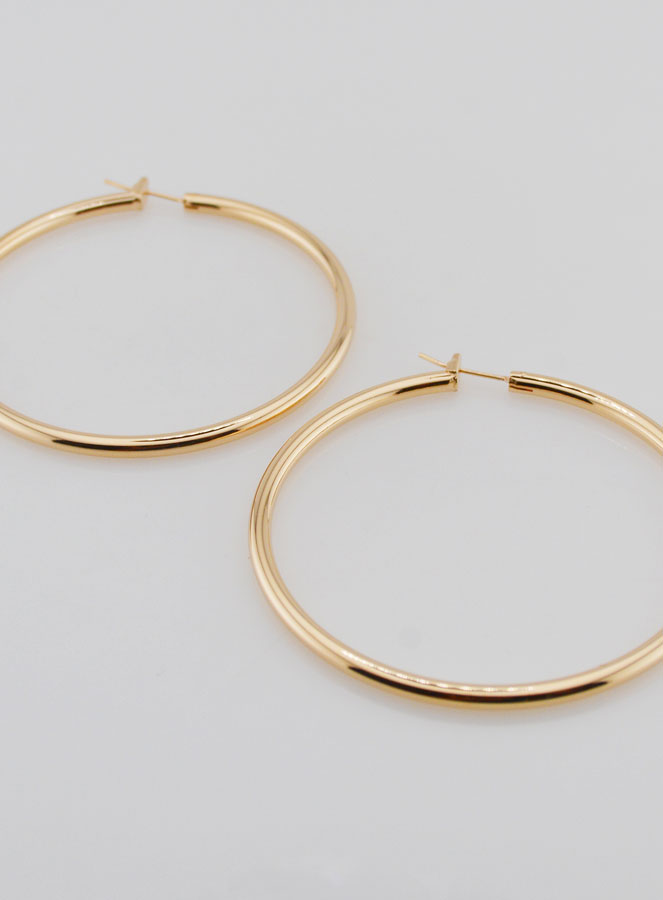 Pendientes de aro tubulares de 3 mm chapados en oro - 60 mm (pic 2)