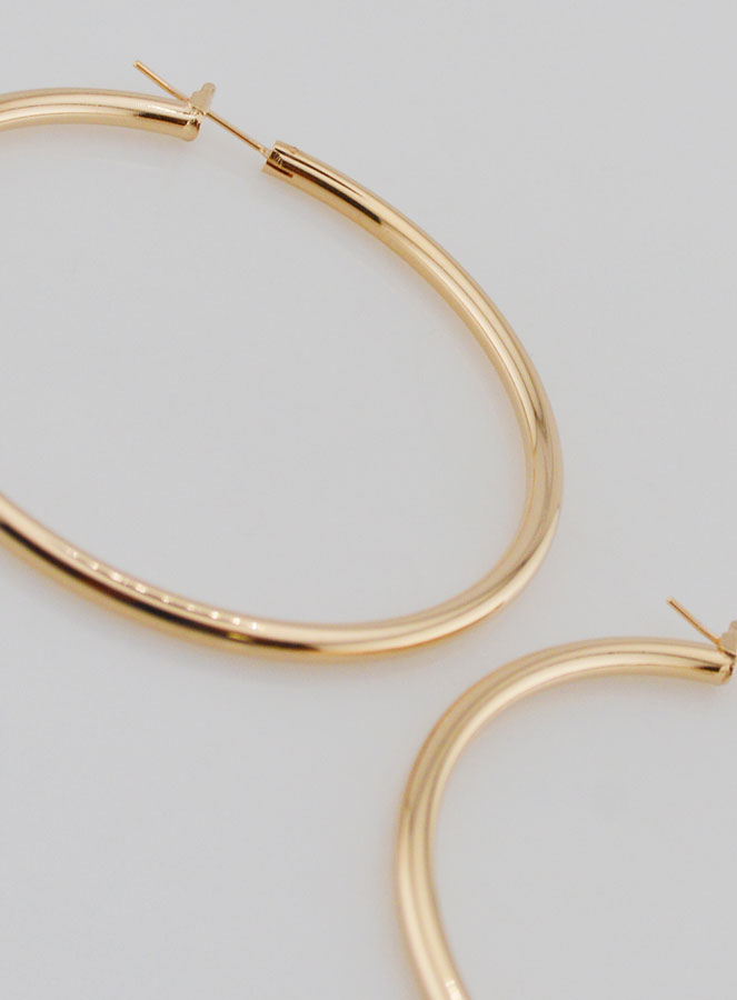 Pendientes de aro tubulares de 3 mm chapados en oro - 60 mm (pic 3)