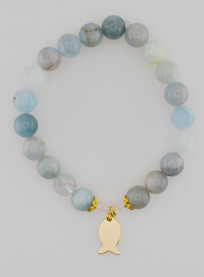 Pulsera de Aguamarina de 8 mm e Ichthus Dorado (pic 1)