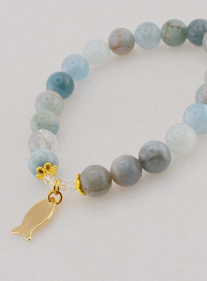 Pulsera de Aguamarina de 8 mm e Ichthus Dorado (pic 4)