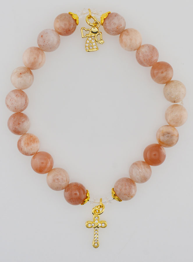 Pulsera de Piedra Solar de 8 mm - Ángel y Cruz (pic 1)
