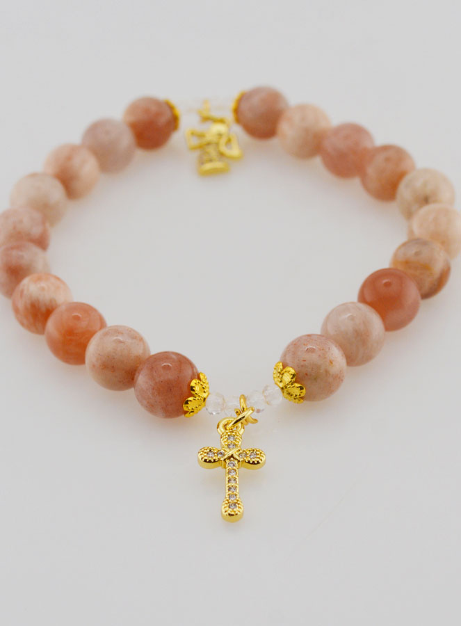 Pulsera de Piedra Solar de 8 mm - Ángel y Cruz (pic 2)