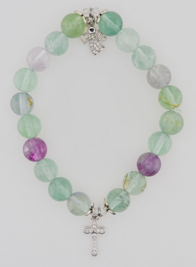 Pulsera en Piedra de fluorita de 8 mm - Ángel y cruz (pic 1)