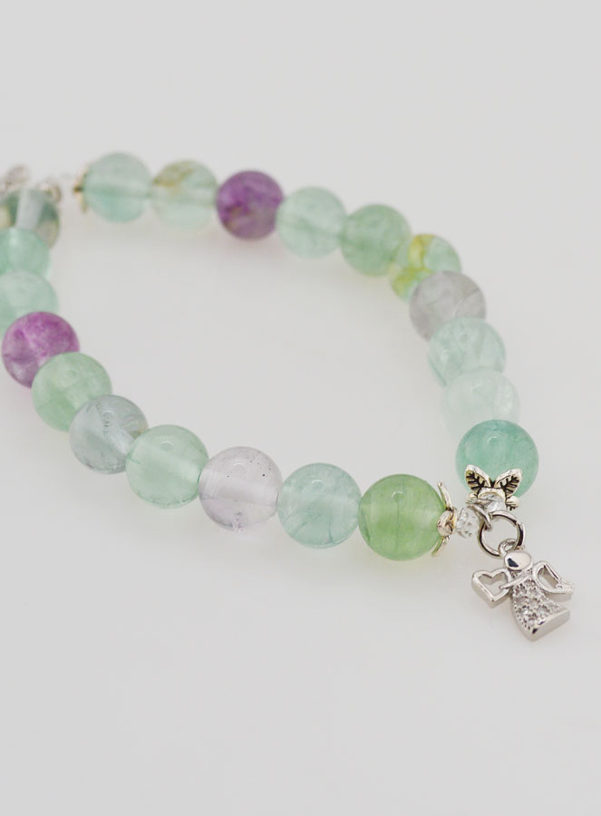 Pulsera en Piedra de fluorita de 8 mm - Ángel y cruz (pic 4)
