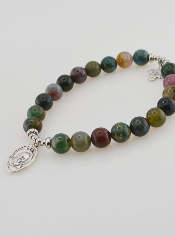 Pulsera religiosa de ágata india de 8 mm - Padre Pío y Cruz de la Trinidad (pic 3)