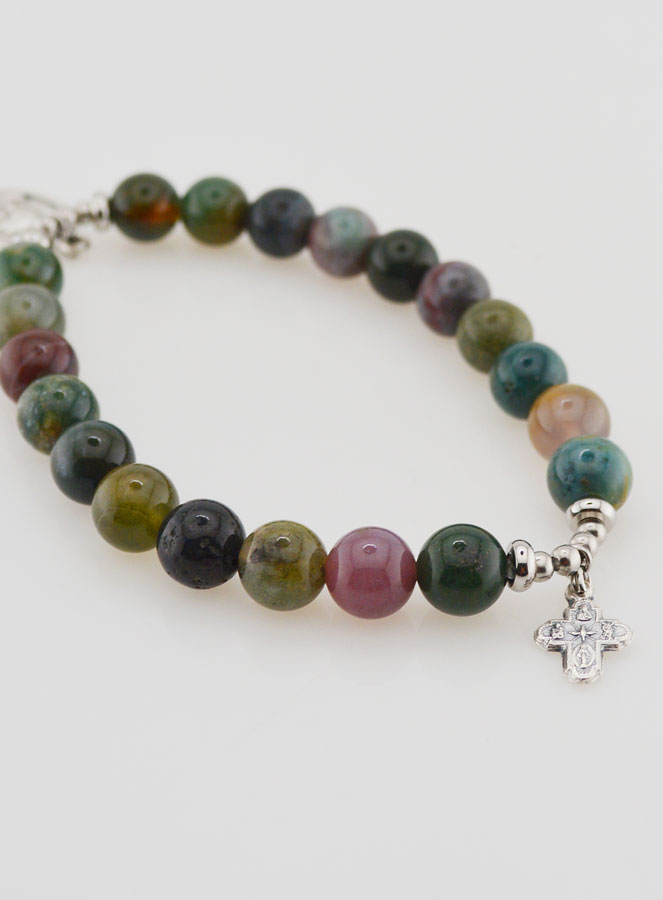 Pulsera religiosa de ágata india de 8 mm - Padre Pío y Cruz de la Trinidad (pic 4)