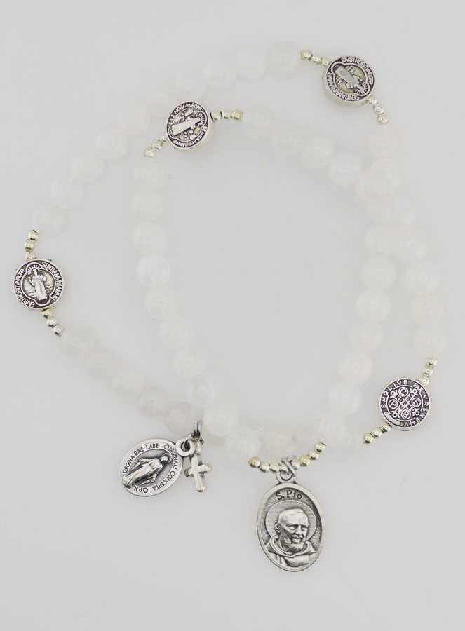 Pulsera Rosario de Piedra de Luna – San Benito y Padre Pío (pic 1)