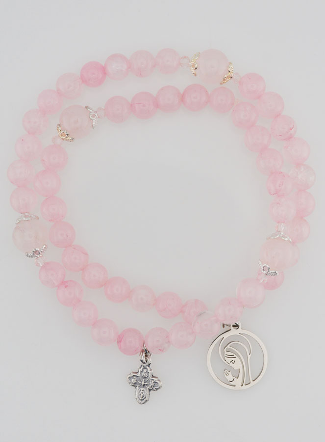 Pulsera Rosario en Cuarzo Rosa – Virgen María y Cruz de la Santísima Trinidad (pic 2)