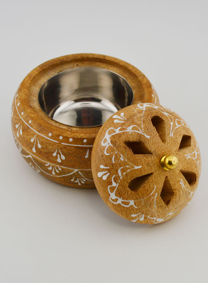 Quemador de incienso artesanal en madera - 10 cm (pic 2)