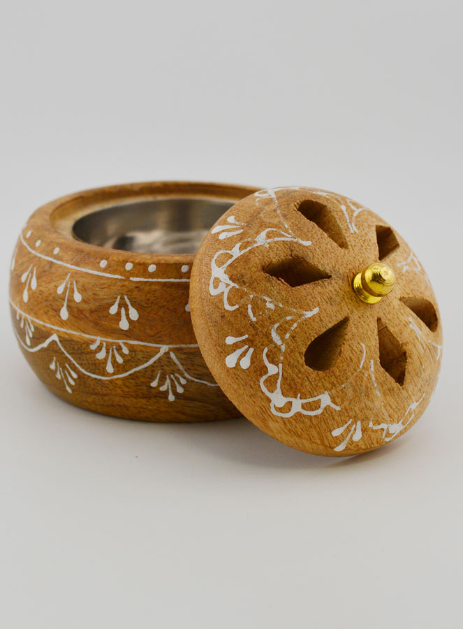 Quemador de incienso artesanal en madera - 10 cm (pic 4)