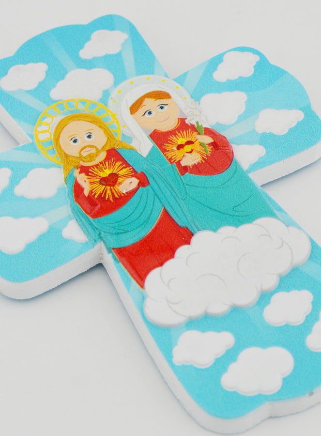 Cruz Infantil Colgante - Sagrados Corazones de Jesús y María (pic 3)