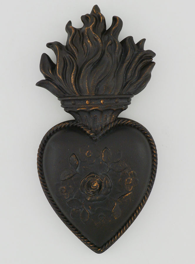 Mural Ex voto Corazón Florido Negro y Bronce - 13 cm (pic 1)