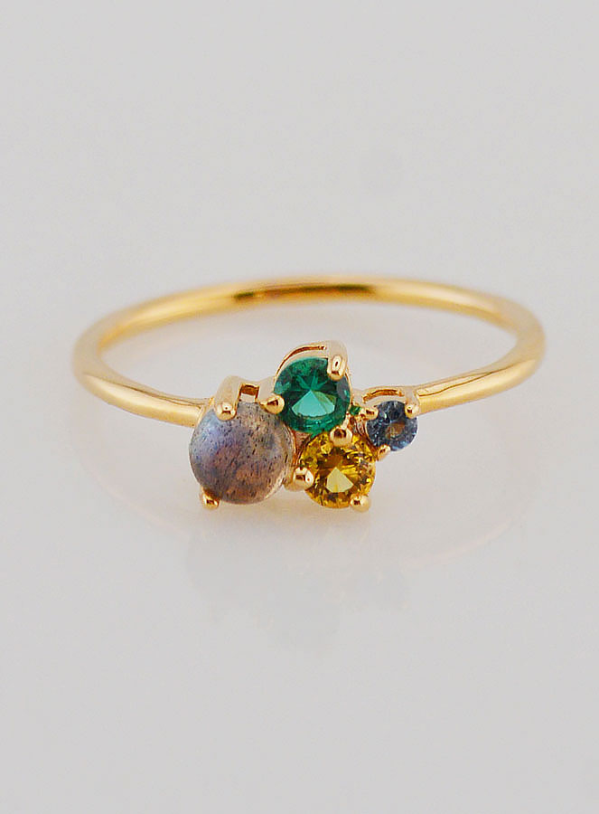 Anillo de Labradorita bañado en Oro y Circonitas - Talla 54 (pic 1)