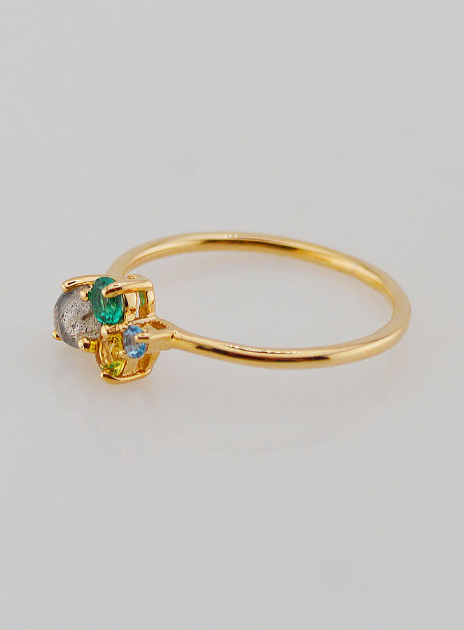 Anillo de Labradorita bañado en Oro y Circonitas - Talla 54 (pic 2)