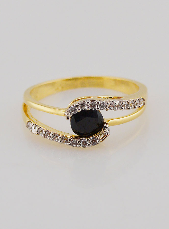 Anillo de zafiro bañado en oro y circonita - Talla 54 (pic 1)