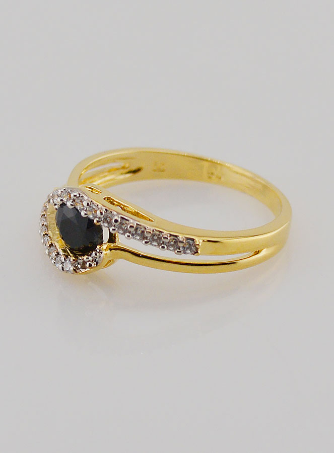 Anillo de zafiro bañado en oro y circonita - Talla 54 (pic 2)