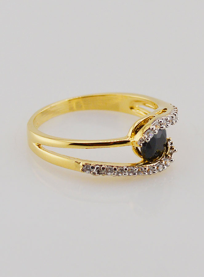 Anillo de zafiro bañado en oro y circonita - Talla 54 (pic 3)