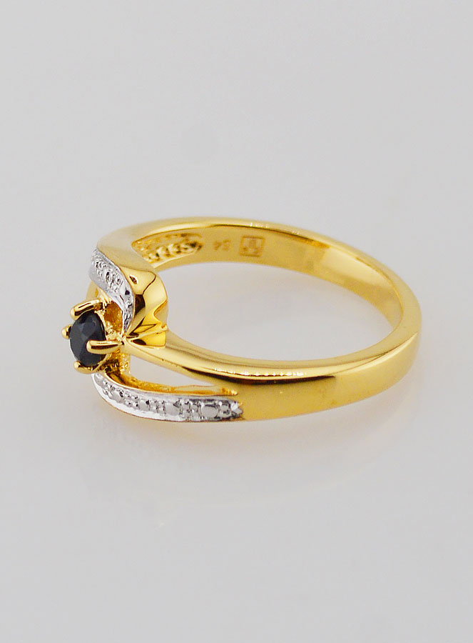 Anillo bañado en oro de zafiro y circonita - Talla 54 (pic 2)