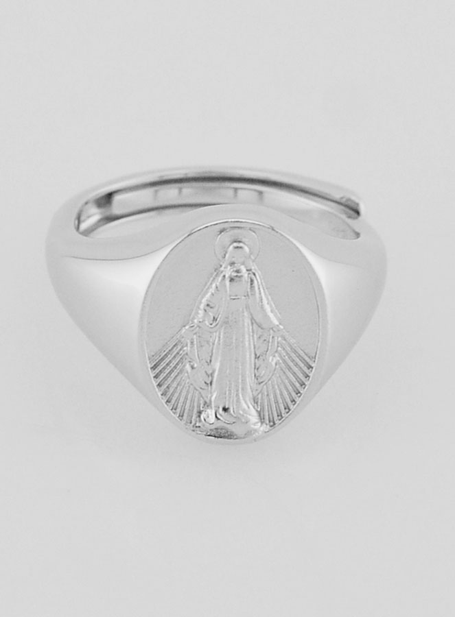 Anillo de sello de plata de la Virgen Milagrosa - Talla 46-52 (pic 1)