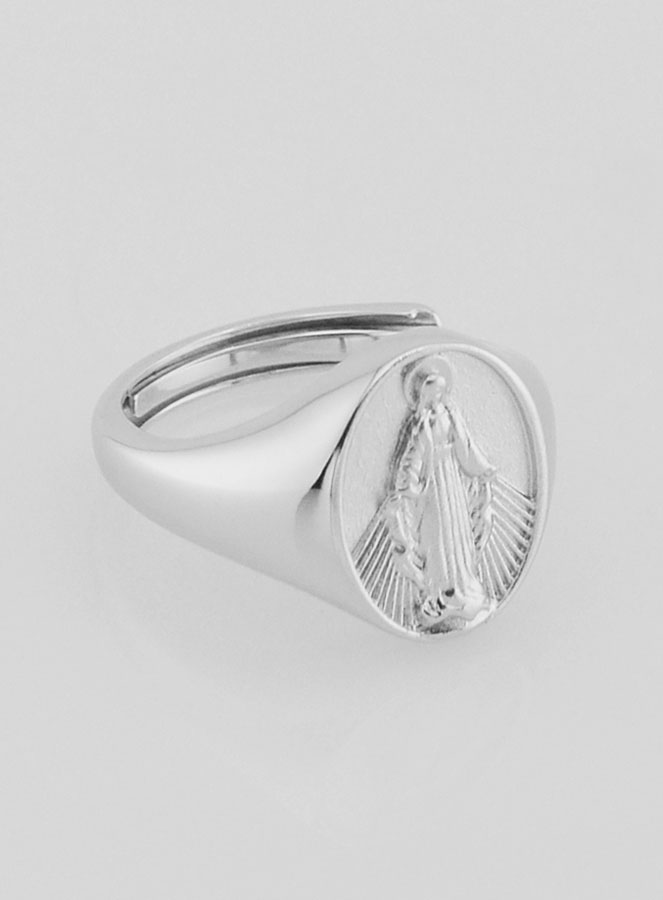 Anillo de sello de plata de la Virgen Milagrosa - Talla 46-52 (pic 3)
