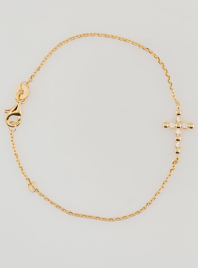 Pulsera religiosa bañada en oro - Cruz de circonita redonda (pic 1)
