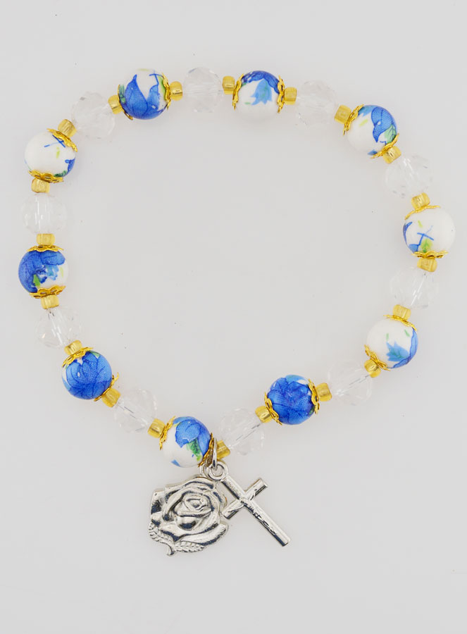 Pulsera Rosario en Perlas Pintadas - Cruz y Medalla de Lourdes (pic 1)