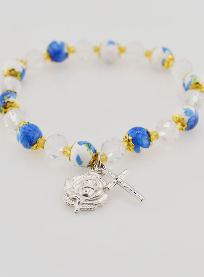 Pulsera Rosario en Perlas Pintadas - Cruz y Medalla de Lourdes (pic 2)