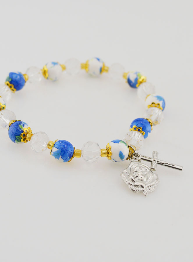Pulsera Rosario en Perlas Pintadas - Cruz y Medalla de Lourdes (pic 3)