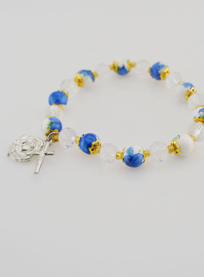 Pulsera Rosario en Perlas Pintadas - Cruz y Medalla de Lourdes (pic 4)