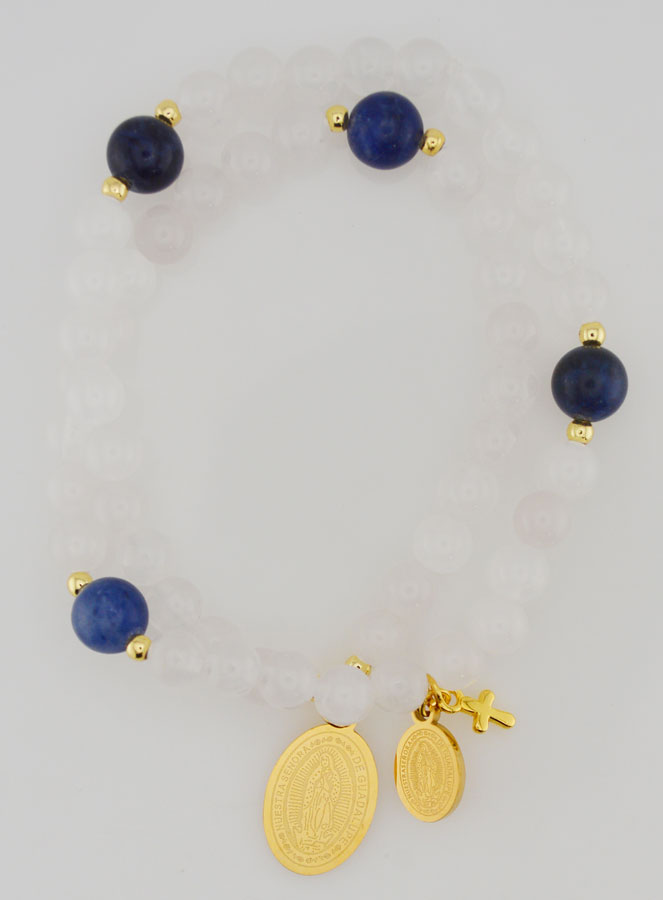 Pulsera Rosario en Piedras de Jade Blanco y Sodalita - Nuestra Sra. de Guadalupe (pic 1)