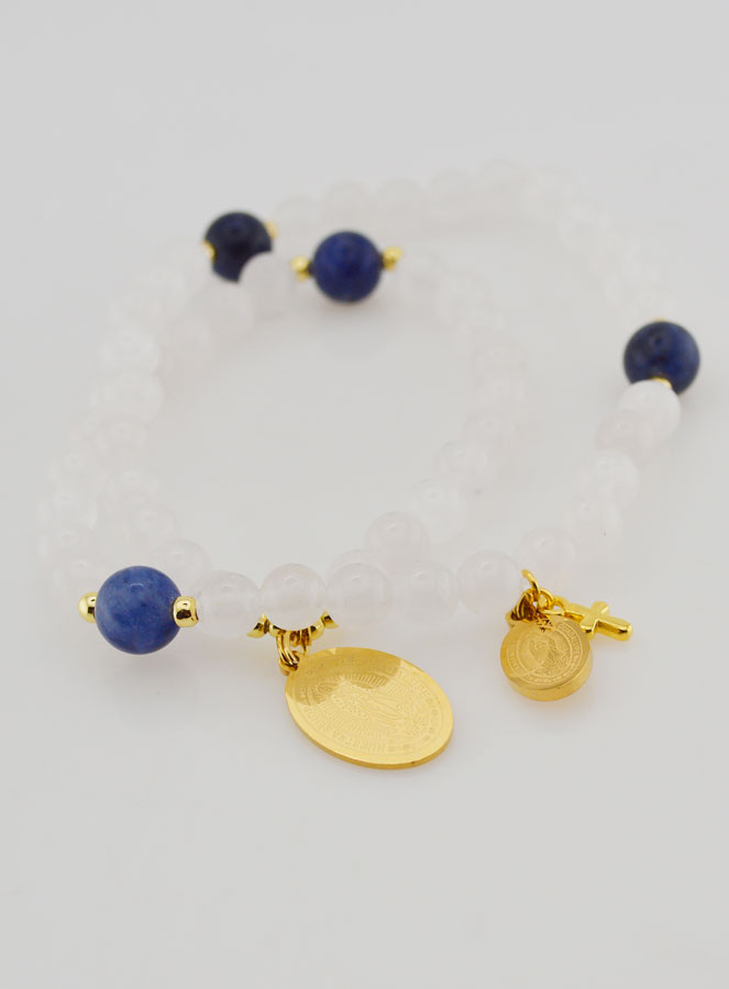 Pulsera Rosario en Piedras de Jade Blanco y Sodalita - Nuestra Sra. de Guadalupe (pic 2)