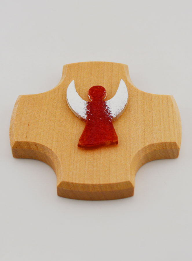 Cruz de madera de arce y ángel de la guarda de cristal (pic 2)