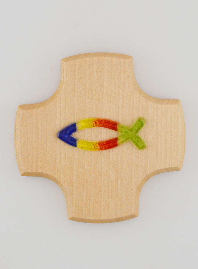 Cruz de madera de arce y pez ictus de cristal - 9 cm (pic 1)