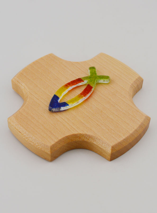 Cruz de madera de arce y pez ictus de cristal - 9 cm (pic 3)