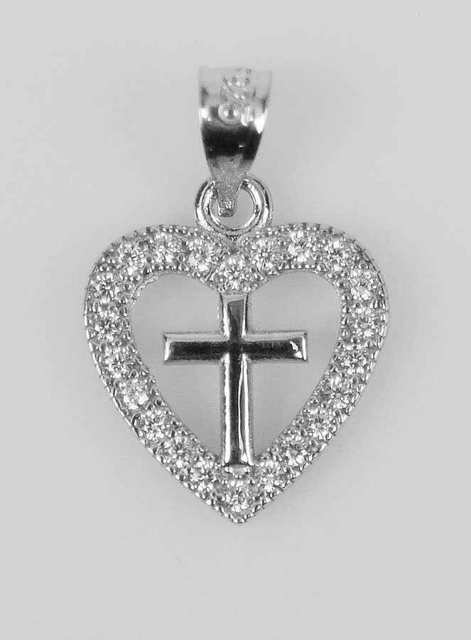 Colgante de cruz de corazón en plata 925 - 16 mm (pic 1)
