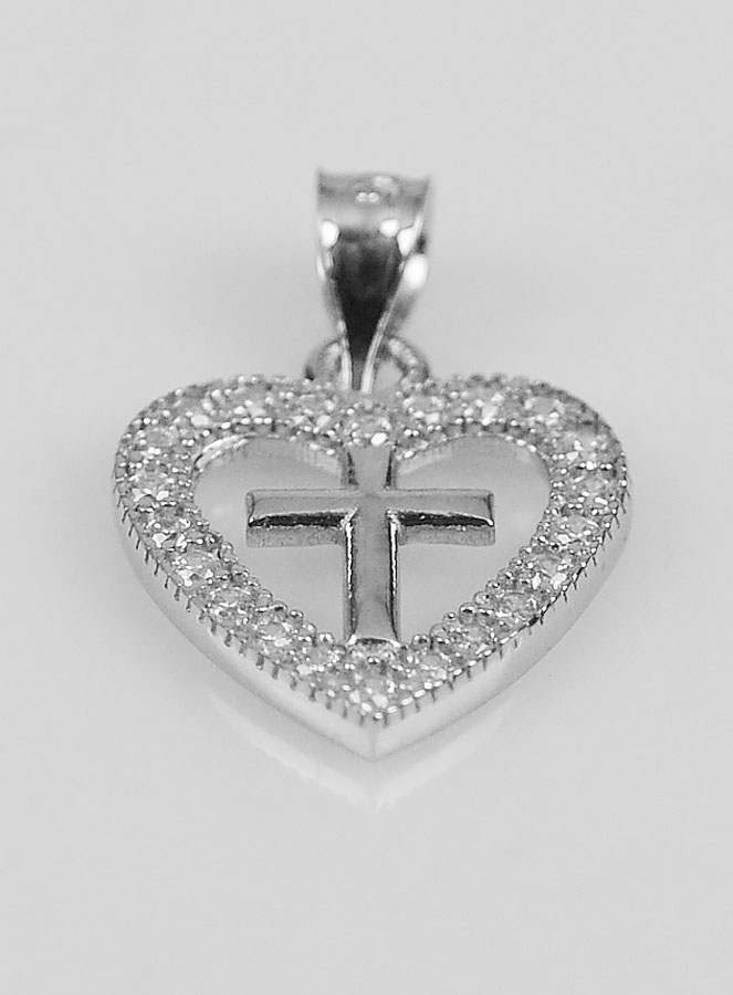 Colgante de cruz de corazón en plata 925 - 16 mm (pic 2)