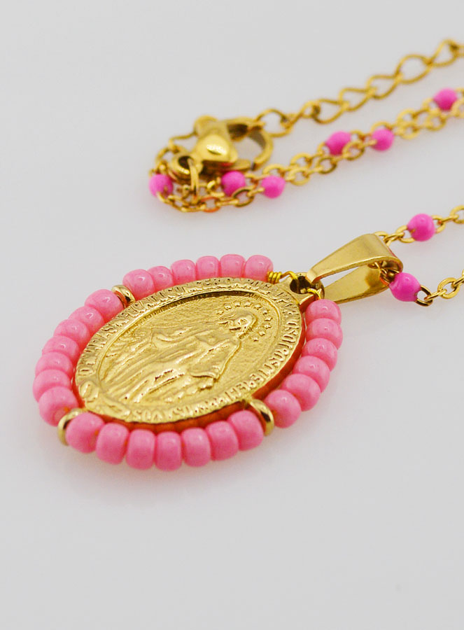 Medalla Milagrosa con cuentas + Cadena de Perlas Rosas (pic 1)