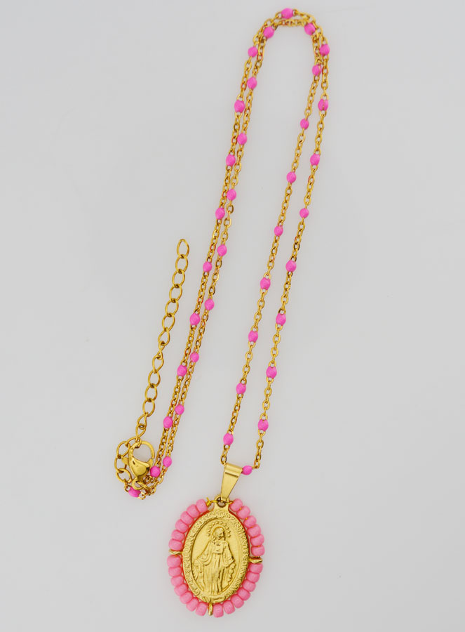Medalla Milagrosa con cuentas + Cadena de Perlas Rosas (pic 2)
