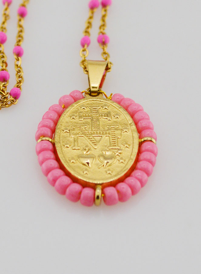 Medalla Milagrosa con cuentas + Cadena de Perlas Rosas (pic 3)