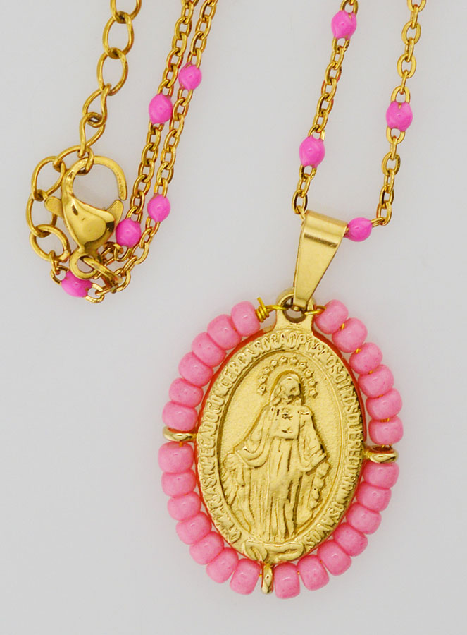 Medalla Milagrosa con cuentas + Cadena de Perlas Rosas (pic 4)