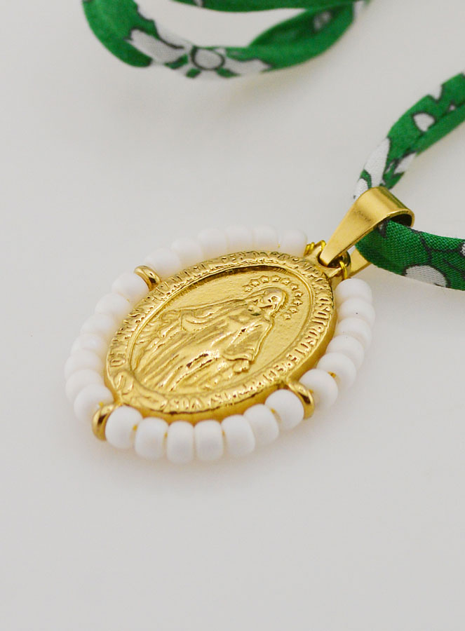 Medalla Milagrosa con Cuentas - Cordón Libertad Verde (pic 1)