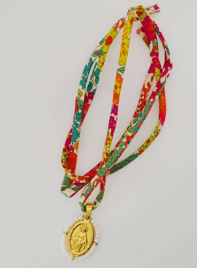 Collar Religioso con Cordón Liberty Floral - Milagrosa Perlada (pic 2)