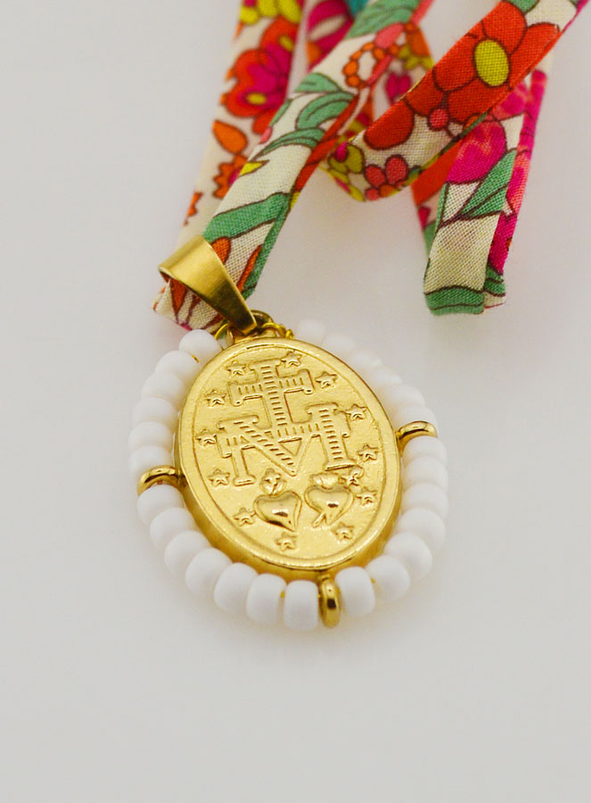 Collar Religioso con Cordón Liberty Floral - Milagrosa Perlada (pic 3)