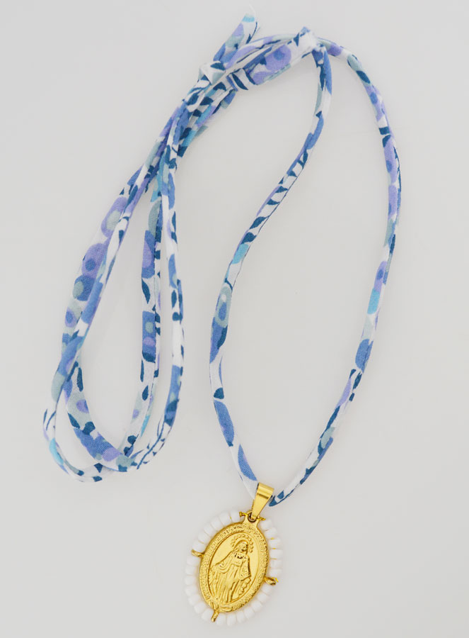 Medalla Milagrosa con Cuentas - Cordón Azul Libertad (pic 2)