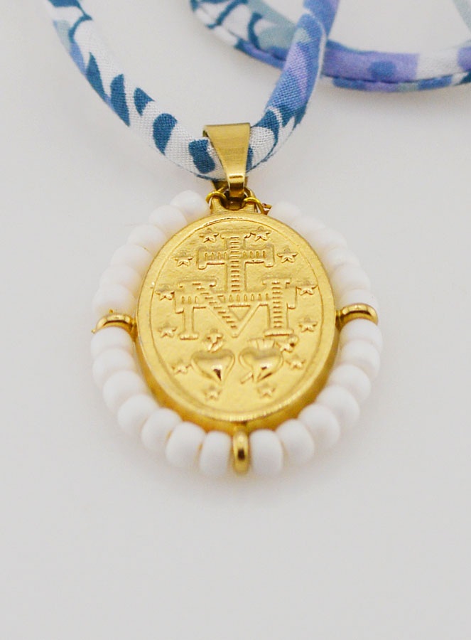 Medalla Milagrosa con Cuentas - Cordón Azul Libertad (pic 3)