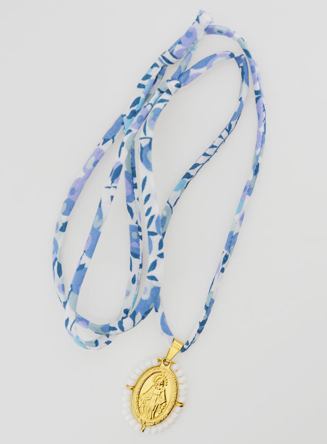 Collar Religioso con Cordón Liberty Azul - Milagrosa Perlada (pic 2)