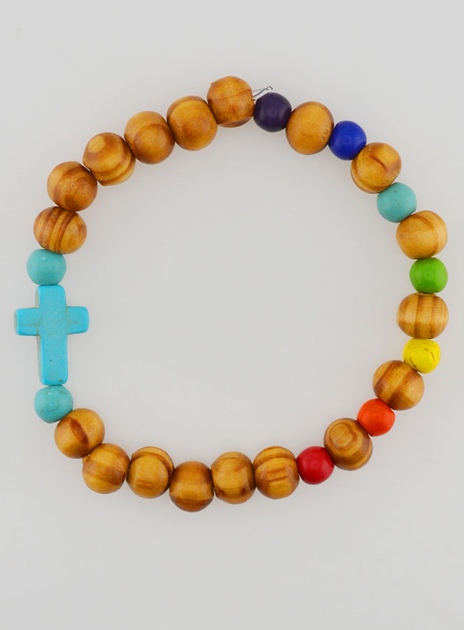 Juego de 3 pulseras religiosas de madera con cruz (pic 2)