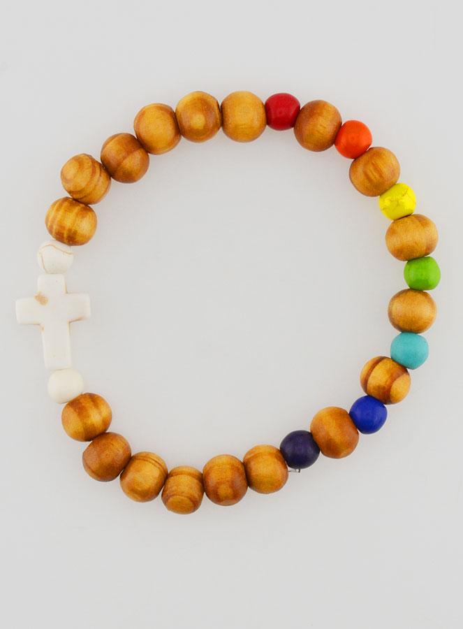 Juego de 3 pulseras religiosas de madera con cruz (pic 3)